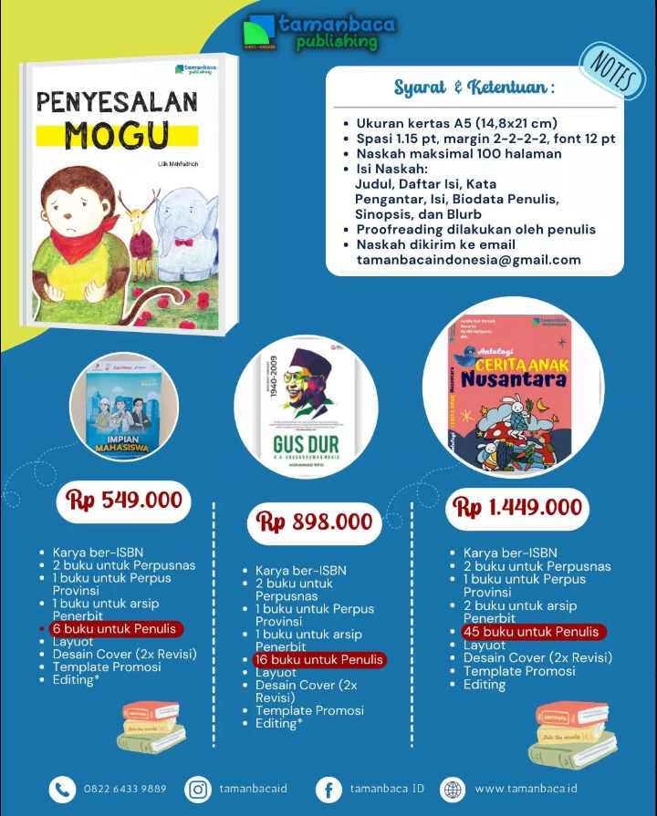 Terbitkan karyamu di Penerbit Taman Baca Pblishing